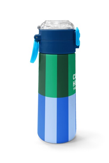 Coral High Kids Mavi Yeşil Çizgi Desenli Pipetli ve Direkt İçim Çelik Termos 500 ml 38111 - 2