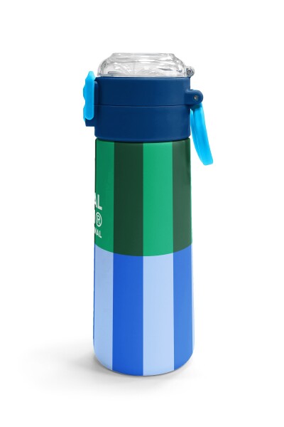 Coral High Kids Mavi Yeşil Çizgi Desenli Pipetli ve Direkt İçim Çelik Termos 500 ml 38111 - 3