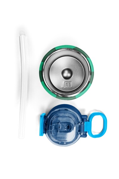 Coral High Kids Mavi Yeşil Çizgi Desenli Pipetli ve Direkt İçim Çelik Termos 500 ml 38111 - 7