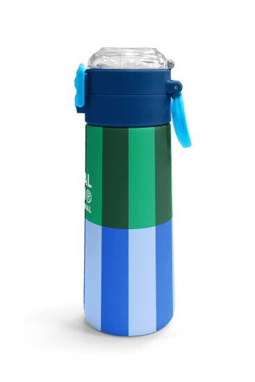 Coral High Kids Mavi Yeşil Çizgi Desenli Pipetli ve Direkt İçim Çelik Termos 500 ml 38111 - 3
