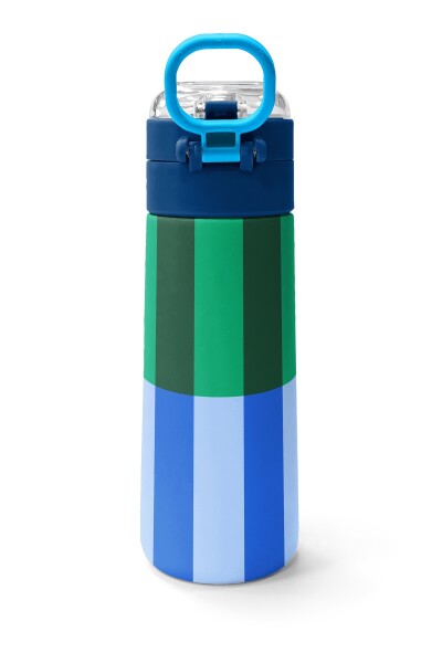 Coral High Kids Mavi Yeşil Çizgi Desenli Pipetli ve Direkt İçim Çelik Termos 500 ml 38111 - 4