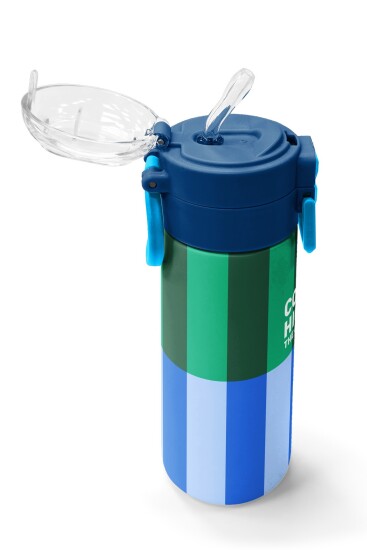 Coral High Kids Mavi Yeşil Çizgi Desenli Pipetli ve Direkt İçim Çelik Termos 500 ml 38111 - 5