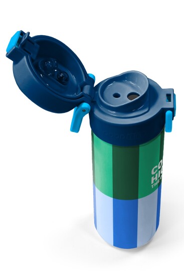 Coral High Kids Mavi Yeşil Çizgi Desenli Pipetli ve Direkt İçim Çelik Termos 500 ml 38111 - 3