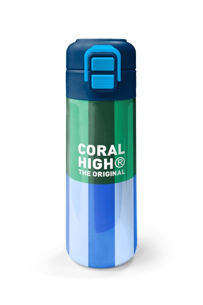 Coral High Kids Mavi Yeşil Çizgi Desenli Pipetli ve Direkt İçim Çelik Termos 500 ml 38111 - 4