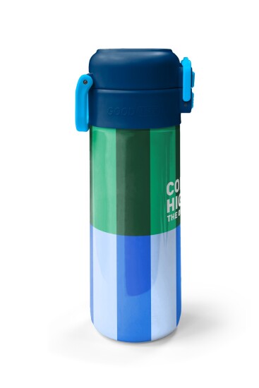 Coral High Kids Mavi Yeşil Çizgi Desenli Pipetli ve Direkt İçim Çelik Termos 500 ml 38111 - 5