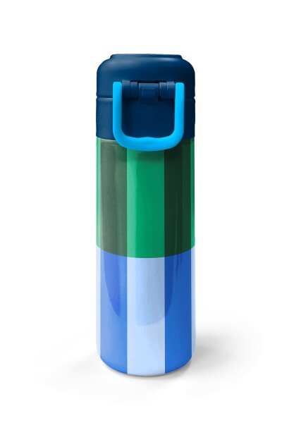 Coral High Kids Mavi Yeşil Çizgi Desenli Pipetli ve Direkt İçim Çelik Termos 500 ml 38111 - 7