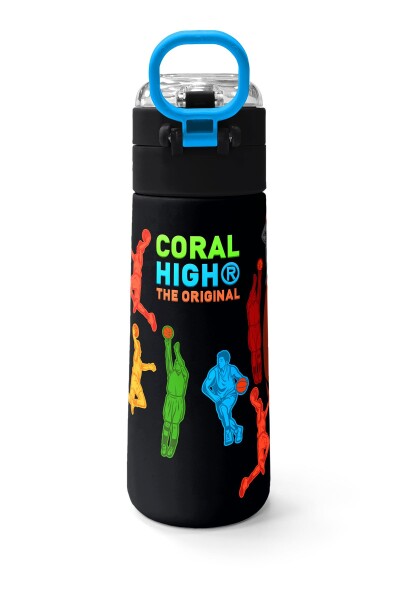 Coral High Kids Siyah Basketbol Desenli Pipetli ve Direkt İçim Çelik Termos 500 ml 31795 - 4