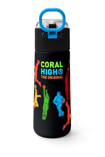 Coral High Kids Siyah Basketbol Desenli Pipetli ve Direkt İçim Çelik Termos 500 ml 31795 - 4