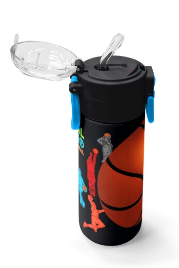 Coral High Kids Siyah Basketbol Desenli Pipetli ve Direkt İçim Çelik Termos 500 ml 31795 - 5