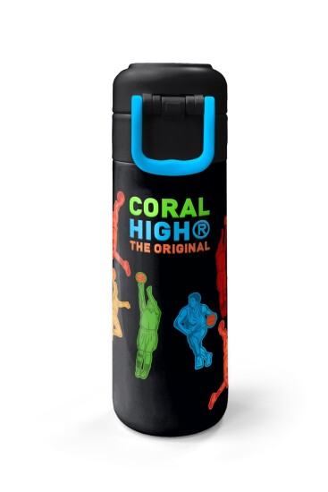 Coral High Kids Siyah Basketbol Desenli Pipetli ve Direkt İçim Çelik Termos 500 ml 31795 - 7