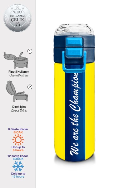 Coral High Kids Sarı Lacivert Çubuklu Pipetli ve Direkt İçim Çelik Termos 500 ml 31791 - 1