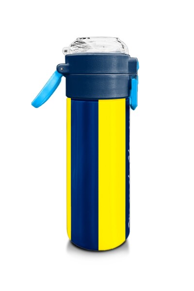 Coral High Kids Sarı Lacivert Çubuklu Pipetli ve Direkt İçim Çelik Termos 500 ml 31791 - 2