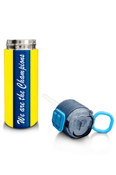 Coral High Kids Sarı Lacivert Çubuklu Pipetli ve Direkt İçim Çelik Termos 500 ml 31791 - 4