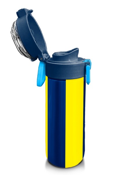Coral High Kids Sarı Lacivert Çubuklu Pipetli ve Direkt İçim Çelik Termos 500 ml 31791 - 6
