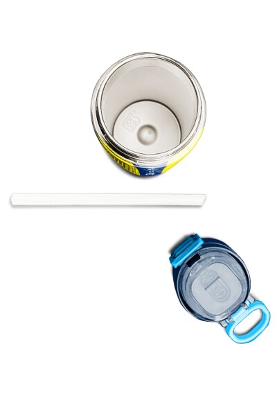 Coral High Kids Sarı Lacivert Çubuklu Pipetli ve Direkt İçim Çelik Termos 500 ml 31791 - 7
