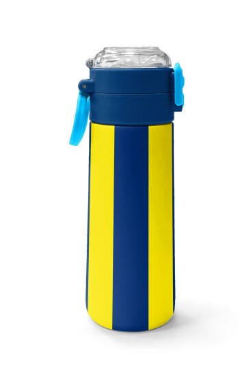 Coral High Kids Sarı Lacivert Çubuklu Pipetli ve Direkt İçim Çelik Termos 500 ml 31791 - 2
