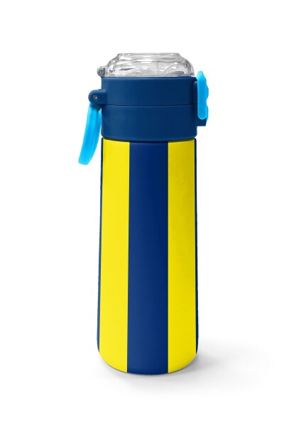 Coral High Kids Sarı Lacivert Çubuklu Pipetli ve Direkt İçim Çelik Termos 500 ml 31791 - 2