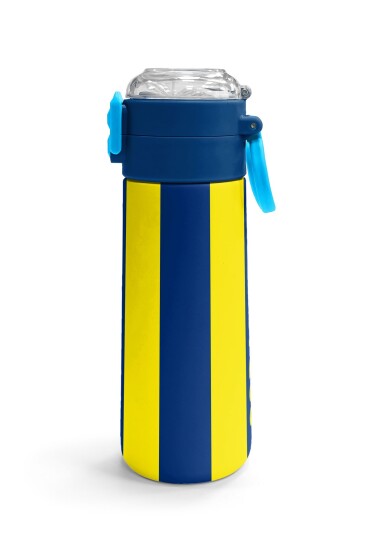 Coral High Kids Sarı Lacivert Çubuklu Pipetli ve Direkt İçim Çelik Termos 500 ml 31791 - 3