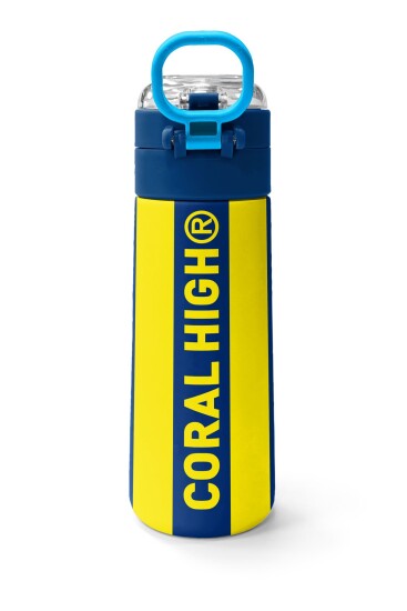 Coral High Kids Sarı Lacivert Çubuklu Pipetli ve Direkt İçim Çelik Termos 500 ml 31791 - 4