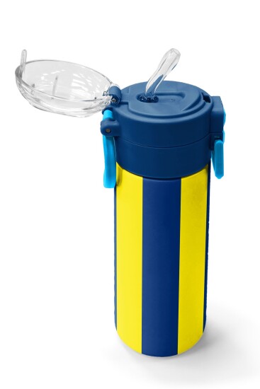 Coral High Kids Sarı Lacivert Çubuklu Pipetli ve Direkt İçim Çelik Termos 500 ml 31791 - 5