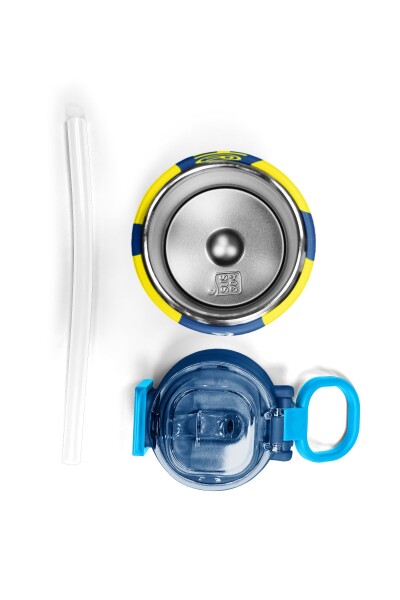 Coral High Kids Sarı Lacivert Çubuklu Pipetli ve Direkt İçim Çelik Termos 500 ml 31791 - 7