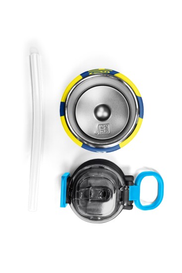 Coral High Kids Sarı Lacivert Çubuklu Pipetli ve Direkt İçim Çelik Termos 500 ml 31791 - 7