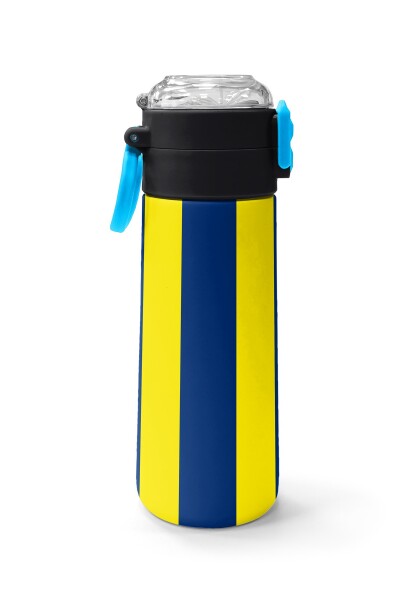 Coral High Kids Sarı Lacivert Çubuklu Pipetli ve Direkt İçim Çelik Termos 500 ml 31791 - 2