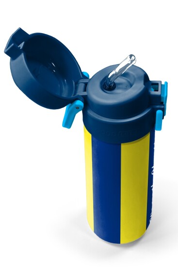 Coral High Kids Sarı Lacivert Çubuklu Pipetli ve Direkt İçim Çelik Termos 500 ml 31791 - 2