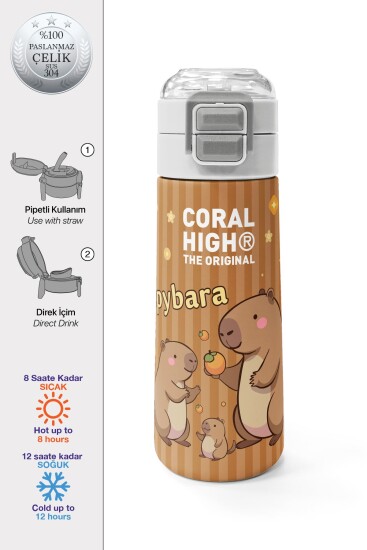Coral High Kids Kapibara Desenli Pipetli ve Direkt İçim Çelik Termos 500 ml 31790 - CORAL HIGH