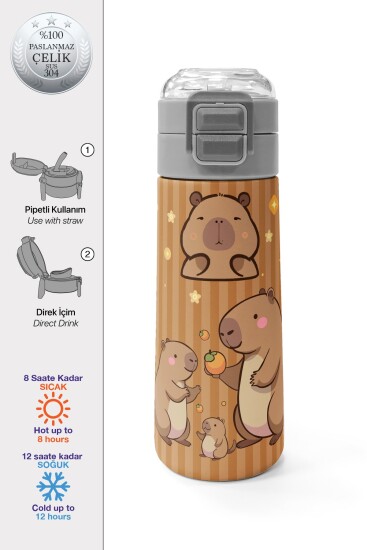 Coral High Kids Kapibara Desenli Pipetli ve Direkt İçim Çelik Termos 500 ml 31790 - Coral High
