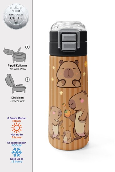 Coral High Kids Kapibara Desenli Pipetli ve Direkt İçim Çelik Termos 500 ml 31790 - Coral High