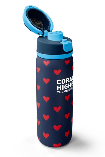 Coral High Lacivert Kırmızı Kalp Desenli Pipetli ve Direkt İçim Çelik Termos 800 ml 38507 - 3