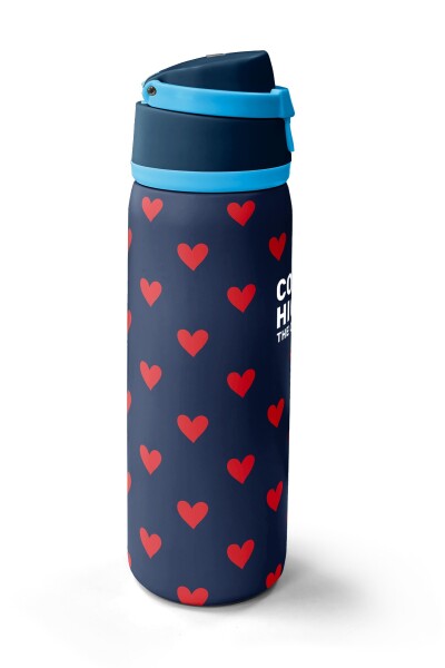 Coral High Lacivert Kırmızı Kalp Desenli Pipetli ve Direkt İçim Çelik Termos 800 ml 38507 - 4