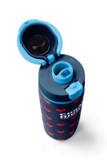 Coral High Lacivert Kırmızı Kalp Desenli Pipetli ve Direkt İçim Çelik Termos 800 ml 38507 - 7