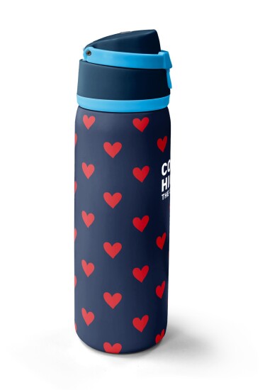 Coral High Lacivert Kırmızı Kalp Desenli Pipetli ve Direkt İçim Çelik Termos 800 ml 38507 - 4