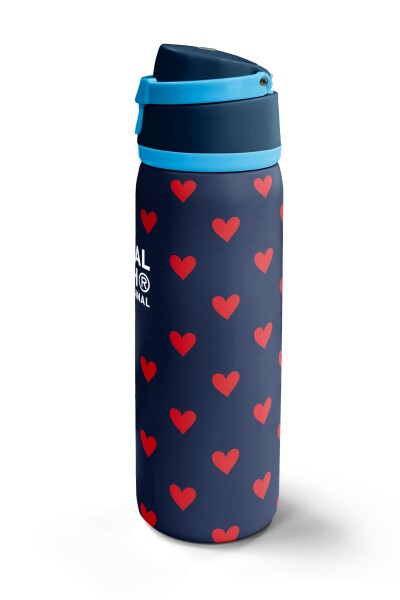 Coral High Lacivert Kırmızı Kalp Desenli Pipetli ve Direkt İçim Çelik Termos 800 ml 38507 - 5