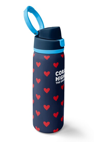 Coral High Lacivert Kırmızı Kalp Desenli Pipetli ve Direkt İçim Çelik Termos 800 ml 38507 - 2
