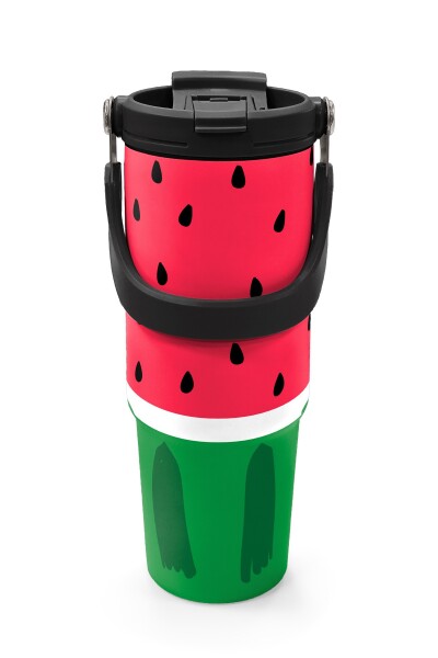 Coral High Kids Kırmızı Yeşil Karpuz Desenli Pipetli ve Direkt İçim Çelik Termos 900 ml 38745 - 7