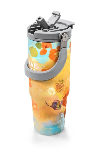 Coral High Çicek Desenli Pipetli ve Direkt İçim Çelik Termos 900 ml 38739 - 2