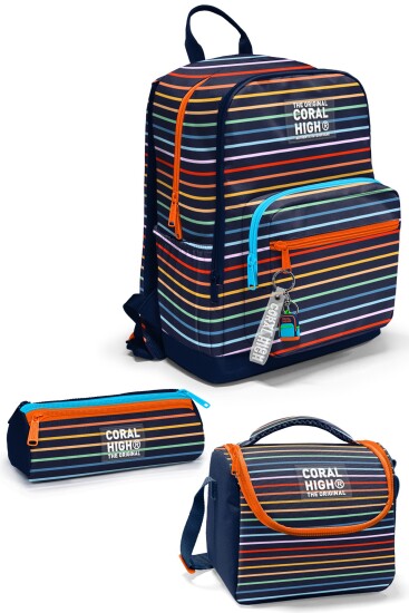 Coral High Çok Renkli Çizgi Desenli 3’lü Okul Çanta Seti SET0133231 - CORAL HIGH