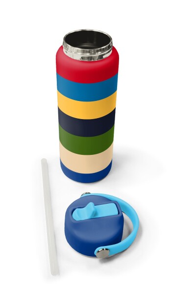 Coral High Çok Renkli Çizgi Desenli Katlanır Ağızlıklı Çelik Termos 650 ml 38312 - 5