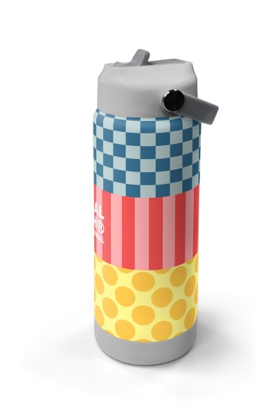 Coral High Çok Renkli Dama Çizgi Puantiye Desenli Katlanır Ağızlıklı Çelik Termos 650 ml 38304 - 4