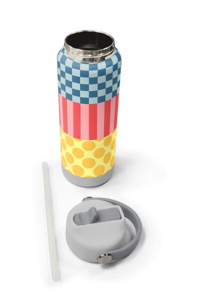 Coral High Çok Renkli Dama Çizgi Puantiye Desenli Katlanır Ağızlıklı Çelik Termos 650 ml 38304 - 5