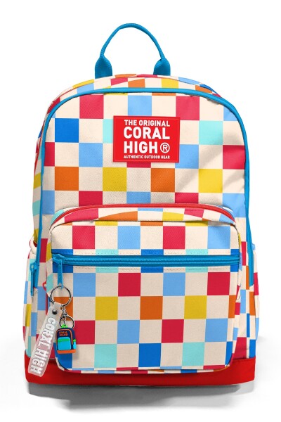 Coral High Çok Renkli Dama Desenli Okul Sırt Çantası 33225 - 6