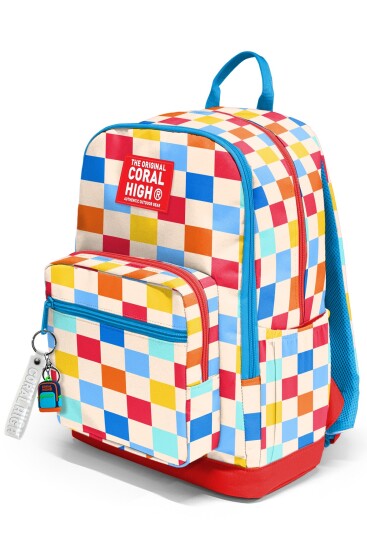 Coral High Çok Renkli Dama Desenli Okul Sırt Çantası 33225 - 7