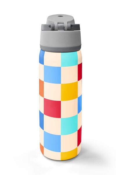 Coral High Çok Renkli Dama Desenli Pipetli ve Direkt İçim Çelik Termos 800 ml 38503 - 6