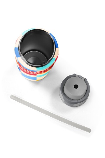 Coral High Çok Renkli Dama Desenli Pipetli ve Direkt İçim Çelik Termos 800 ml 38503 - 8