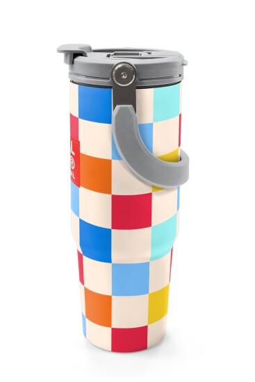 Coral High Çok Renkli Dama Desenli Pipetli ve Direkt İçim Çelik Termos 900 ml 38702 - 5