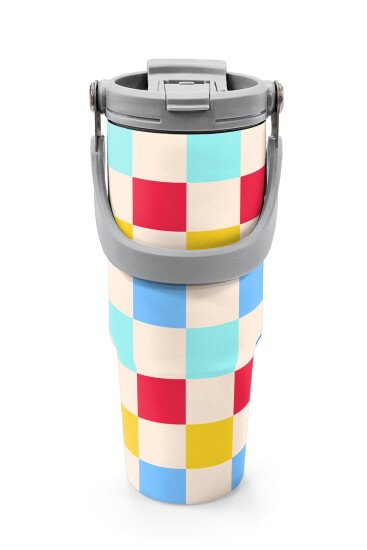 Coral High Çok Renkli Dama Desenli Pipetli ve Direkt İçim Çelik Termos 900 ml 38702 - 7