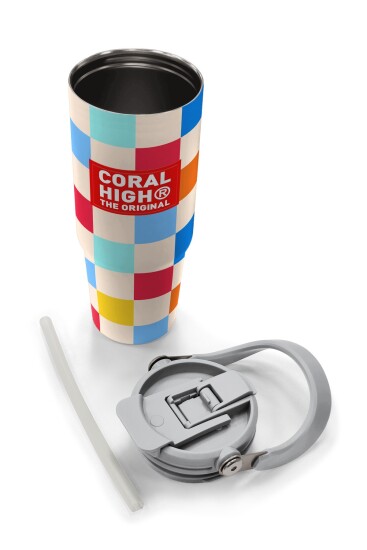 Coral High Çok Renkli Dama Desenli Pipetli ve Direkt İçim Çelik Termos 900 ml 38702 - 8